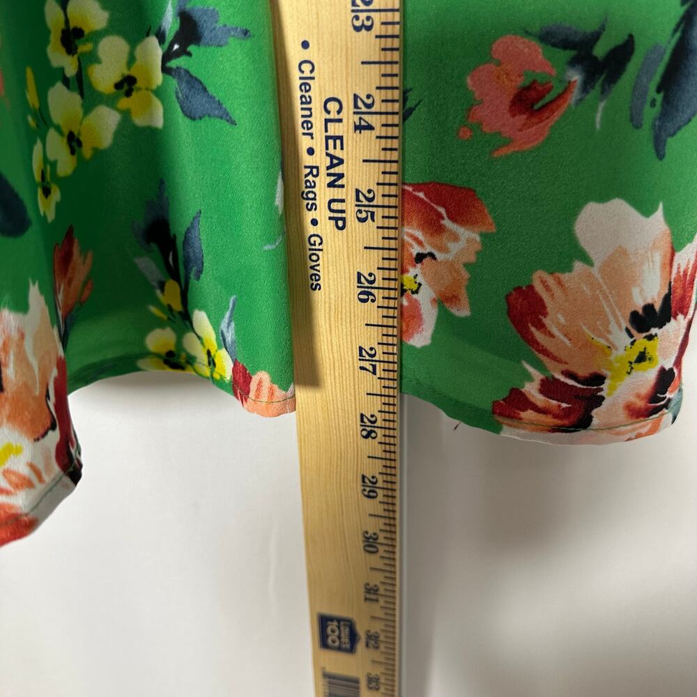 Lauren Ralph Lauren Green Floral V-neck Drop Shoulder Blouse XL Career School - Picture 10 of 10